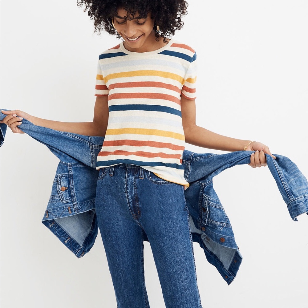 Madewell Shrunken Cotton Tee in Jay Stripe XS